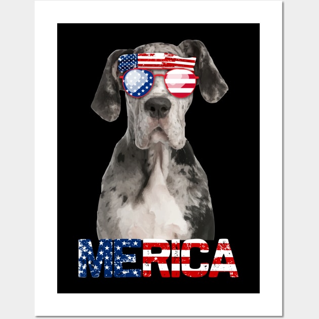 Merica Great Danes Dog American Flag 4Th Of July Wall Art by jrgenbode